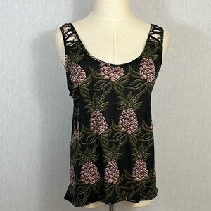H&M Pineapple Print Black Sleeveless Top